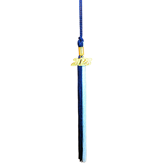 navy blue/white block tassel with gold 2023 year date