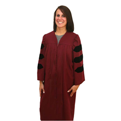 Faculty Gown, maroon gown with black velvet