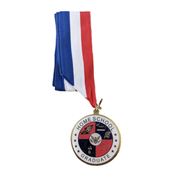 Home school medallion with red, white, and blue ribbon