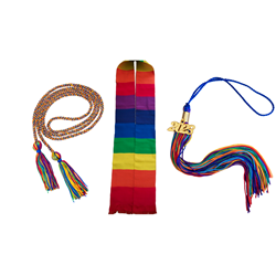 Rainbow Honor Cord, Rainbow Stole, and Rainbow Tassel with gold 2023 year date